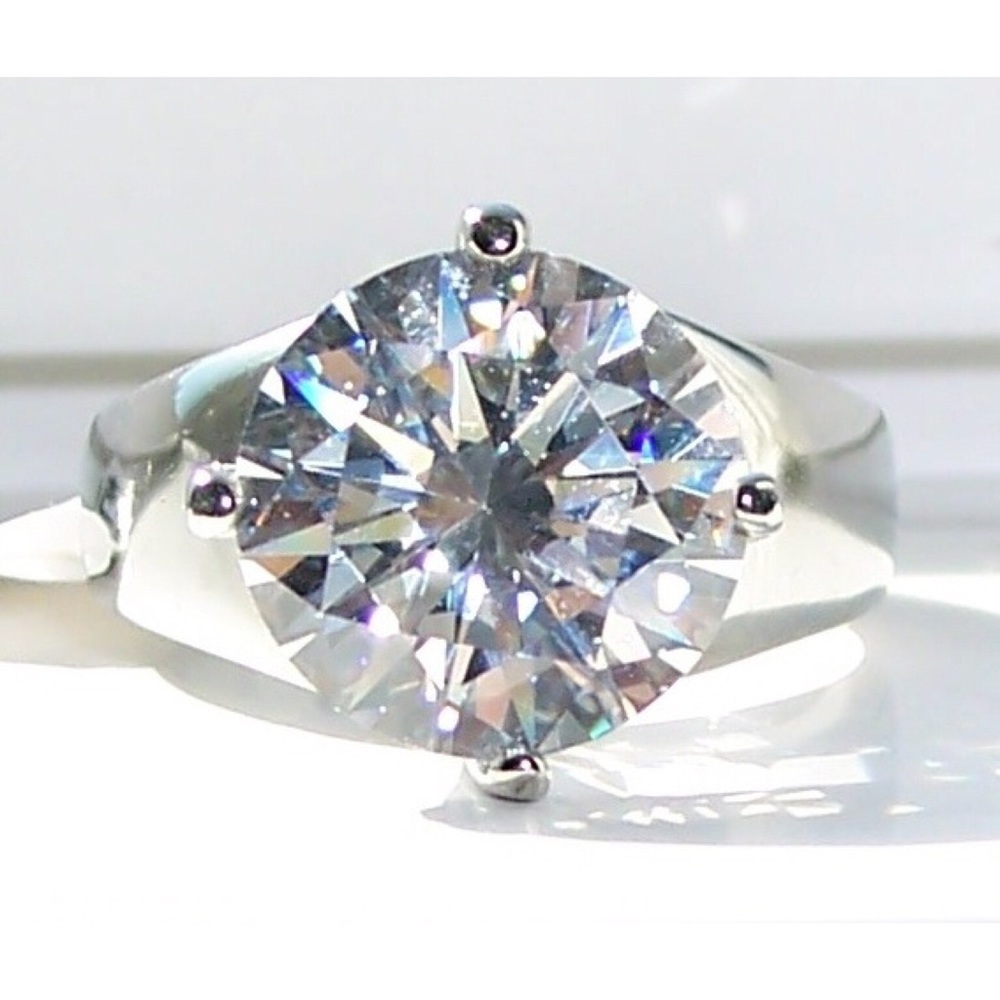 Round Cut Solitaire Cubic Zirconia Band Ring Stainless Steel - Picture 13 of 16